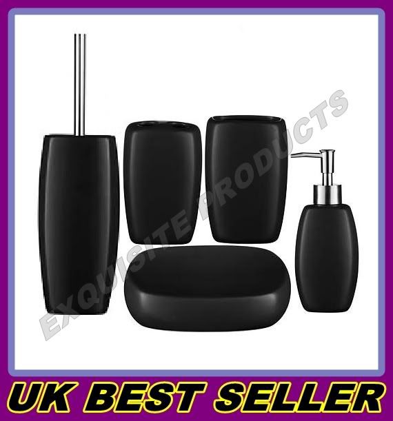 5 PC BATHROOM ACCESSORIES SET SUITE UTENSILS BLACK NEW eBay