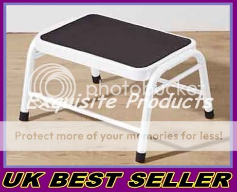 WHITE METAL STEP STOOL NON  SLIP RUBBER MAT CARAVAN NEW  