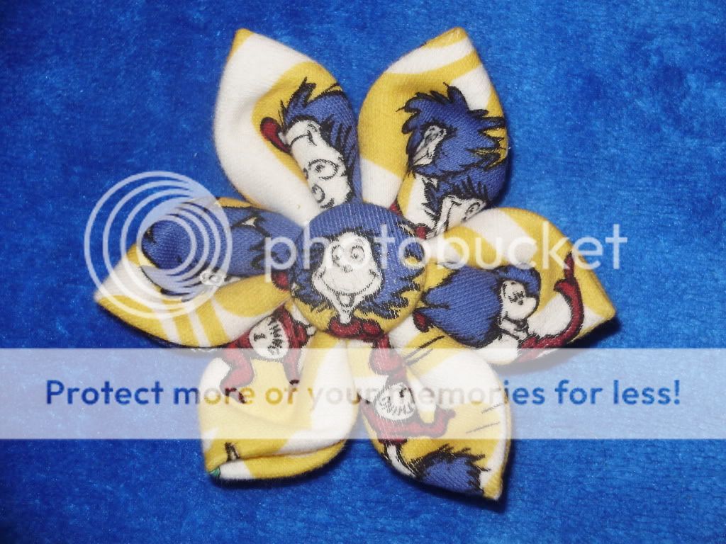 Dr. Seuss Flower Bow w/ Thing 1 & Thing 2 Vntg Fabric  